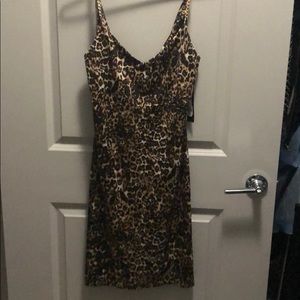 Bebe gold chain leopard mini dress NWT